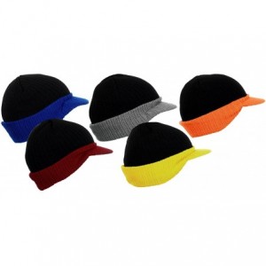 Skullies & Beanies Cuff Knit Beanie Cap with Visor Brim a Radar Cap -Men's Winter Hats - B6b1565 Black Orange - CE1867KMGZD $...