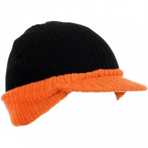Skullies & Beanies Cuff Knit Beanie Cap with Visor Brim a Radar Cap -Men's Winter Hats - B6b1565 Black Orange - CE1867KMGZD $...