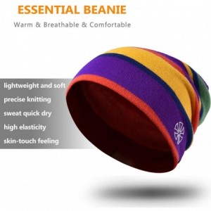 Skullies & Beanies Winter Running Beanie Hat Rainbow Striped Knit Baggy Hat for Hiking Cycling Walking - Red - C418W5EHLLM $2...
