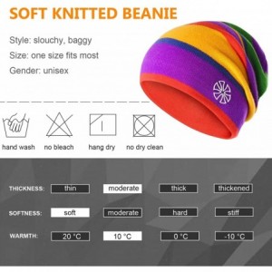 Skullies & Beanies Winter Running Beanie Hat Rainbow Striped Knit Baggy Hat for Hiking Cycling Walking - Red - C418W5EHLLM $2...