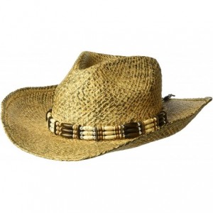Cowboy Hats Burnished Hand Stained Raffia Western Straw Hat with Wooden Beaded Band - Raffia - CK112IOENQP $61.20