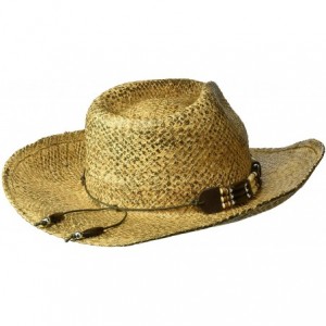 Cowboy Hats Burnished Hand Stained Raffia Western Straw Hat with Wooden Beaded Band - Raffia - CK112IOENQP $70.87