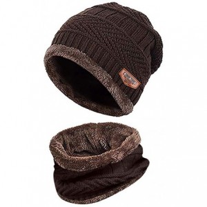 Cold Weather Headbands Men Warm Beanie Winter Thicken Hat and Scarf Two-Piece Knit Windproof Cap - Coffee - CB192ZLKS88 $17.90