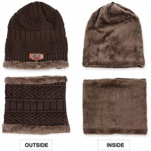 Cold Weather Headbands Men Warm Beanie Winter Thicken Hat and Scarf Two-Piece Knit Windproof Cap - Coffee - CB192ZLKS88 $17.90