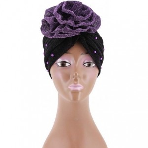 Skullies & Beanies Shiny Flower Turban Shimmer Chemo Cap Hairwrap Headwear Beanie Hair Scarf - Purple&black - C4194CSN283 $19.75