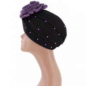 Skullies & Beanies Shiny Flower Turban Shimmer Chemo Cap Hairwrap Headwear Beanie Hair Scarf - Purple&black - C4194CSN283 $19.75