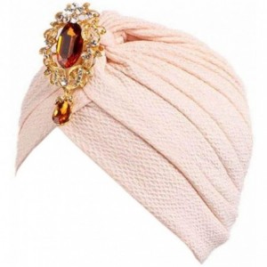 Skullies & Beanies Women Solid Diamond Rhinestone Pre Tied Cancer Chemo Hat Beanie Turban Headband Wrap Cap - Beige - CY18698...
