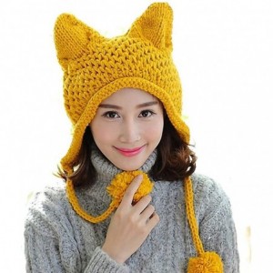 Skullies & Beanies Women's Hat Cat Ear Crochet Braided Knit Caps Warm Snowboarding Winter - Yellow - C212MYERO4T $24.98
