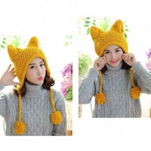 Skullies & Beanies Women's Hat Cat Ear Crochet Braided Knit Caps Warm Snowboarding Winter - Yellow - C212MYERO4T $20.54