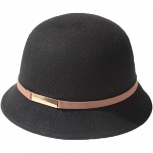 Bucket Hats 100% Wool Vintage Felt Cloche Bucket Bowler Hat Winter Women Church Hats - Dome Black23 - CW18LKG6Q77 $47.33
