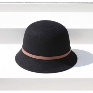 Bucket Hats 100% Wool Vintage Felt Cloche Bucket Bowler Hat Winter Women Church Hats - Dome Black23 - CW18LKG6Q77 $47.33