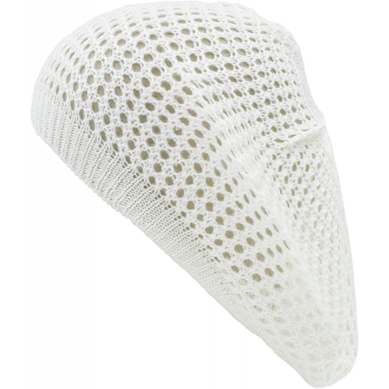Berets Womens Lightweight Cut Out Knit Beanie Beret Cap Crochet Hat - Many Styles - Off White Open Knit - CT12LCQ54TJ $22.63