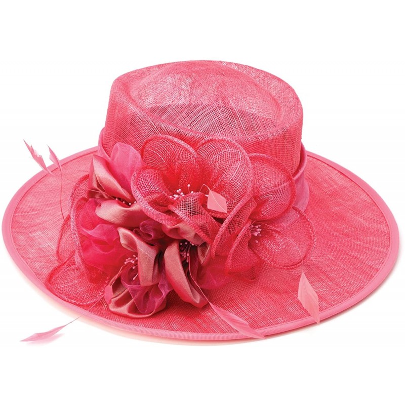 Fedoras Womens Wide Brim Bow Sinamay Fashion Hat - Hot Pink - CO18CGHKWQS $104.77