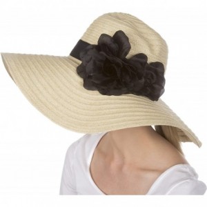Sun Hats Daisy UPF 50+ 100% Paper Straw Flower Accent Wide Brim Floppy Hat - Natural - CJ1190EY7G7 $38.63
