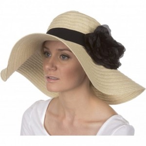 Sun Hats Daisy UPF 50+ 100% Paper Straw Flower Accent Wide Brim Floppy Hat - Natural - CJ1190EY7G7 $41.28