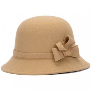 Skullies & Beanies Women's Top Bowler Cap Vintage Style Cloche Bucket Hats With Bowknot - Camel - CT188KXGX5U $32.52