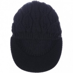 Newsboy Caps Womens Winter Chic Cable Warm Fleece Lined Crochet Knit Hat W/Visor Newsboy Cabbie Cap - Leafy Black - C31860X7S...