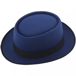 Fedoras Unisex Felt Pork Pie Cap Porkpie Hat Upturn Short Brim Black Ribbon Band - Royal Blue - CB183MMWYUY $20.65