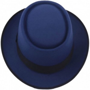 Fedoras Unisex Felt Pork Pie Cap Porkpie Hat Upturn Short Brim Black Ribbon Band - Royal Blue - CB183MMWYUY $22.74