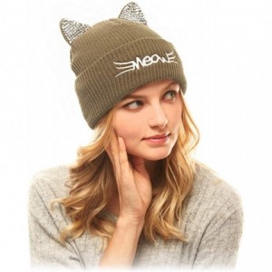 Skullies & Beanies Women Fashion Winter Fall Soft Knitted Multi Color Animal Print Cat Ear Beanie Hats - CI18YHH6TIX $17.70