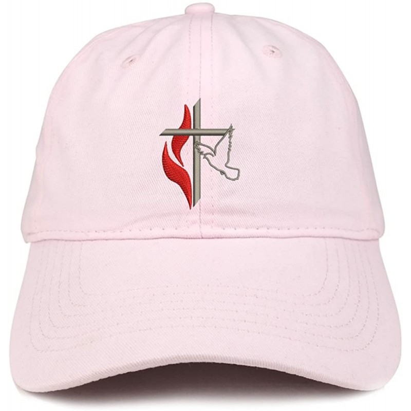 Baseball Caps Methodist Cross and Dove Embroidered Brushed Cotton Dad Hat Ball Cap - Light Pink - CH180D0R0QD $32.92
