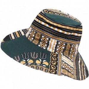 Skullies & Beanies Large Rimmed American South Sunhat African Dashiki Printed Hat - Green Brown - CK18KQHH9DR $49.61