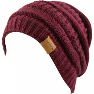 Skullies & Beanies Soft Stretch Cable Knit Warm Chunky Beanie Skully Winter Hat - 2. Two Tone Burgundy-2 - CW12MAH0VUH $22.02