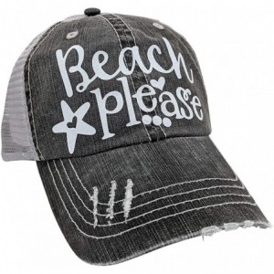 Baseball Caps Women's Beach Please Distressed Bling Baseball Cap - Grey/White - CT182OMWZWE $43.82
