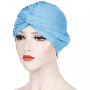 Skullies & Beanies Women's Sleep Soft Turban Autumn Winter Knotted Hat Wrap Cap Solid Color Muslim Knotted Wrap Scarf Cap - B...