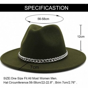Fedoras Wide Brim Panama Fedoras Hat Felt Hat with Chain Belt for Men Women - Army Green - C0193MXI8SU $31.21