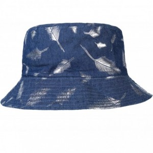 Bucket Hats Unisex Cute Print Bucket Hat Summer Fisherman Cap - Feather Silver - CD18M6H3U98 $29.83