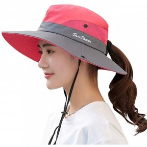 Sun Hats Ponytail Women's Summer Sun Bucket Hats UV Protection Safari Hiking Wide Brim Beach Foldable Mesh Fishing Cap - C218...