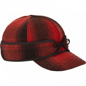 Newsboy Caps Original Kromer Cap - Winter Wool Hat with Earflap - Red/Black Plaid - CG115C4JFGB $90.12