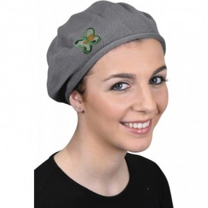 Berets 100% Cotton Beret French Ladies Hat with Army Butterfly Applique - Grey - C518R5YTCWZ $45.12