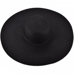 Sun Hats 6.7" Womens Church Kentucky Derby Wide Brim Straw Summer Floppy Sun Hat A330 - All Black - CA12FITW6HT $32.64