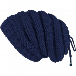 Skullies & Beanies Cable Knit Slouchy Chunky Stripe Oversized Soft Warm Winter Beanie Hat - Navy - CX18I5SD9Y9 $23.29