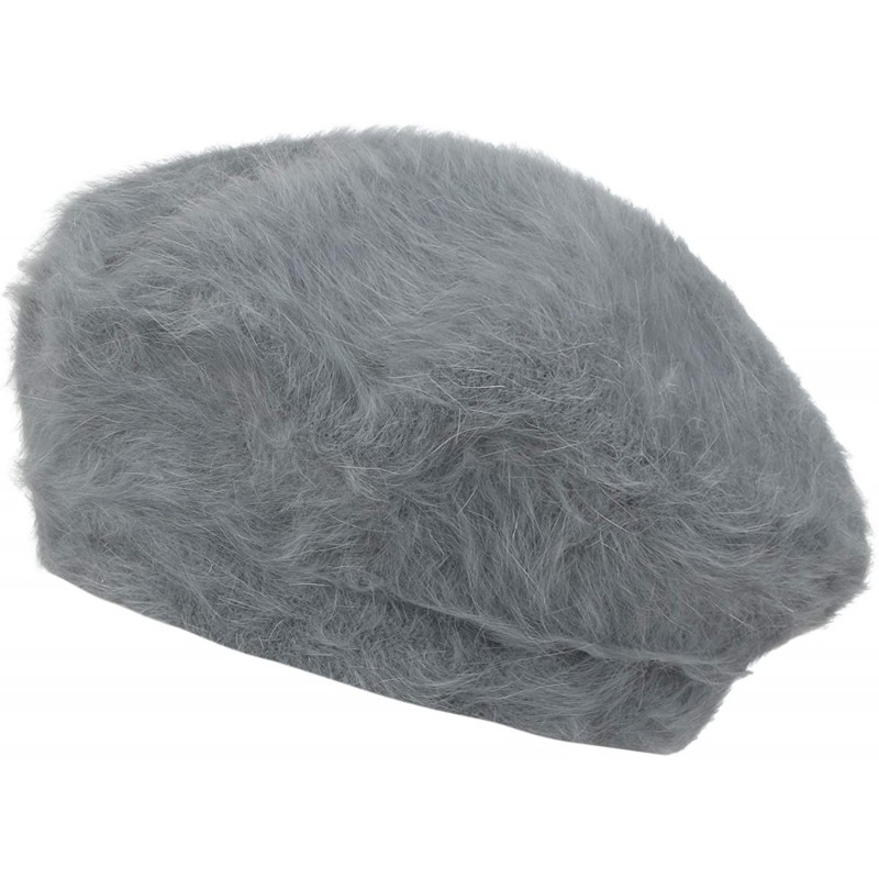 Berets Solid Color Angora French Beret Furry Artist Flat Winter Hat- Dark Grey Without Tab - CP193G5SN35 $60.15