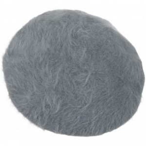 Berets Solid Color Angora French Beret Furry Artist Flat Winter Hat- Dark Grey Without Tab - CP193G5SN35 $60.15