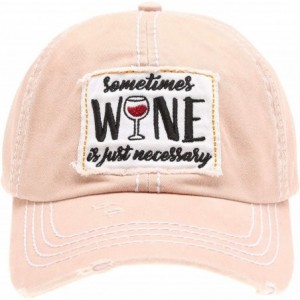 Baseball Caps Baseball Distressed Embroidered Adjustable - Sometime Wine is Just Necessary - Dusty Pink - CF18XZWX9UT $27.24