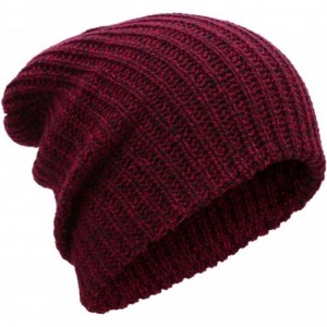 Skullies & Beanies Men's Winter Thick Knit Slouchy Fit Outdoors Ski Beanie Hat - Burgundy_mix - CB188HUE0CD $19.47