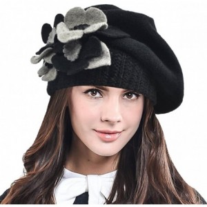 Berets Lady French Beret Wool Beret Chic Beanie Winter Hat Jf-br034 - Floral Black - CC12NZQH4OZ $32.35