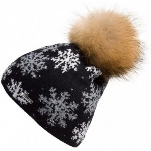Skullies & Beanies Women Oversized Slouchy Beanie Hat with Snowflake Pattern VC17602 Black Gold Pompom - C0185KC80KS $45.28