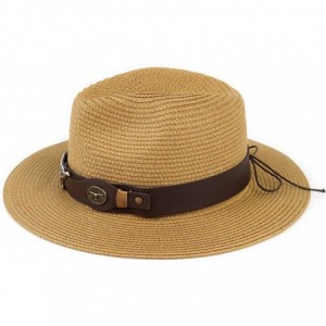 Sun Hats Summer Fedora Straw Panama Hat Roll up Straw Beach Sun Hat Sun Protection UPF50+ - B-khaki - CL18UQROUQZ $30.88