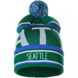 Skullies & Beanies Unisex USA Cities Fashion Large Letters Pom Pom Knit Hat Beanie - Seattle Green Blue - C012NRDG29P $18.69