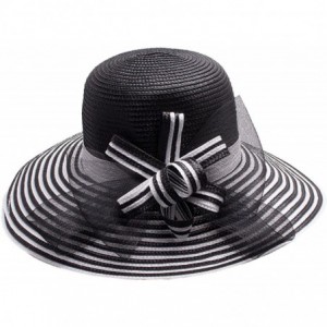 Sun Hats Womens Kentucky Derby Church Wedding Tea Party Wide Brim Hat A490 - Black - CD18D3I3OYR $29.08