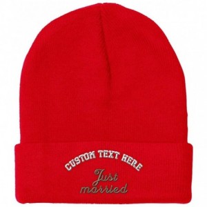 Skullies & Beanies Custom Beanie for Men & Women Just Married Newlywed Embroidery Skull Cap Hat - Red - C518ZS3AD9C $39.25