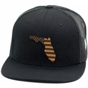 Baseball Caps 'Florida Patriot' Leather Patch Hat Flat Trucker - Black - C618IGQH8E9 $53.57
