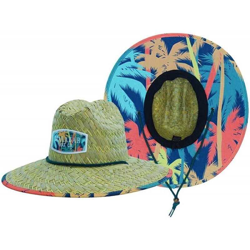 Sun Hats Men's Straw Hat with Fabric Pattern Print Lifeguard Hat- Beach- Gardening- Pool- and Outdoors - Palm Trees - CT18TIK...