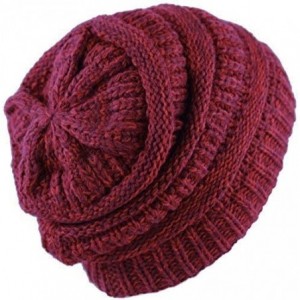 Skullies & Beanies Soft Stretch Cable Knit Warm Chunky Beanie Skully Winter Hat - 2. Two Tone Burgundy - CN186UKC9AZ $21.32