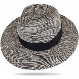Sun Hats Panama Hat Sun Hats for Women Men Wide Brim Fedora Straw Beach Hat UV UPF 50 - Black Beige - CB18NRZHA7O $48.79